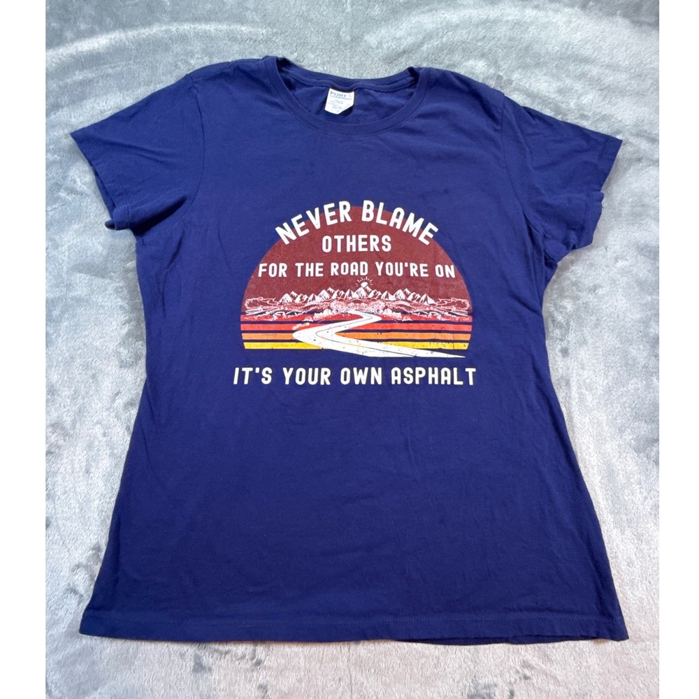 Port & Company Navy Blue Graphic Tee Never Blame Others Road Own Asphalt L Shirt